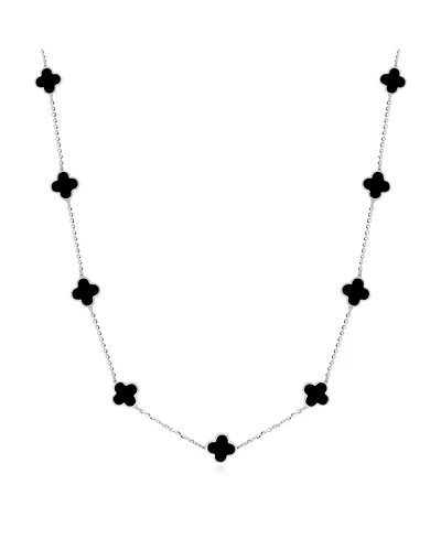 The Lovery Mini Onyx Clover Necklace 14K White Gold