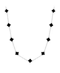The Lovery Mini Onyx Clover Necklace 14K White Gold