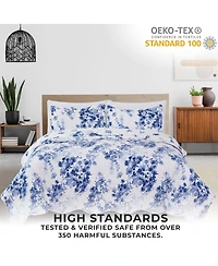 Linery & Co. Blue Watercolor Florals Microfiber Quilt Set With Shams