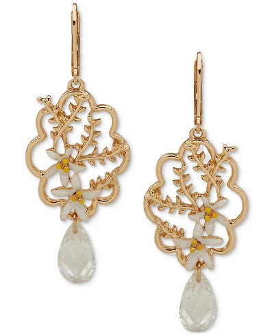 lonna & lilly Gold-Tone Flower & Cubic Zirconia Openwork Flower Statement Earrings