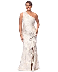 Xscape Petite One-Shoulder Metallic Jacquard Gown