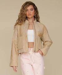 Avec Les Filles Women's Cotton Embroidered Cropped Jacket