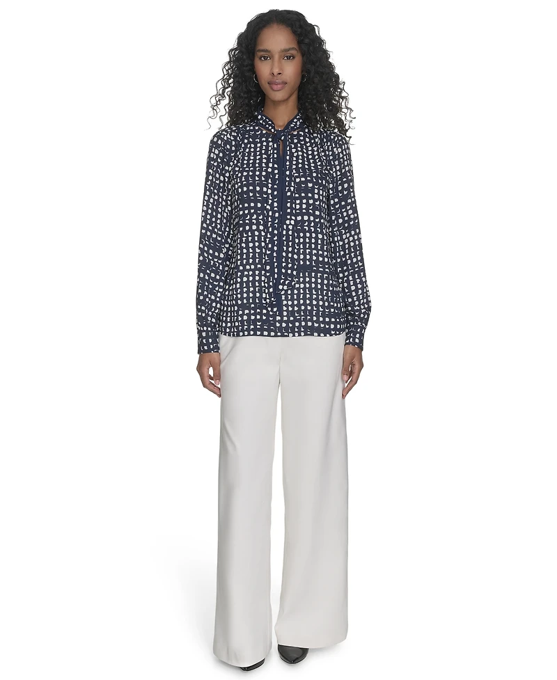 Calvin Klein Women's Printed Tie-Neck Blouse