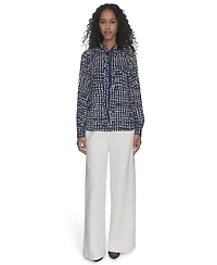 Calvin Klein Women's Printed Tie-Neck Blouse