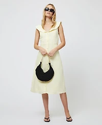 French Connection Women's Birdie Butter Yellow Linen Collared Midi Dress
