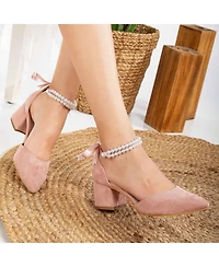 Miranda Low Block Heels with Pearls
