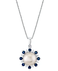 Cultured Freshwater Pearl (9mm), Blue Sapphire (5/8 ct. t.w.) & Diamond 18" Pendant Necklace in 14k White Gold