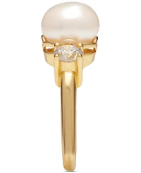 Cultured Freshwater Pearl (10mm) & Cubic Zirconia Ring in 18k Gold-Plated Sterling Silver
