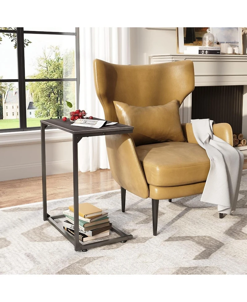 Wlive Side Table, Wide C Shaped End Table for Sofa Couch and Bed, Laptop Table, Work from Home, 26 Inch Tall, Gray and Black