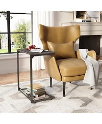Wlive Side Table, Wide C Shaped End Table for Sofa Couch and Bed, Laptop Table, Work from Home, 26 Inch Tall, Gray and Black