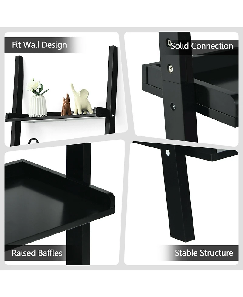5-Tier Wall-leaning Ladder Shelf Display Rack for Plants and Books