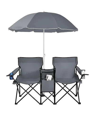 Portable Folding Picnic Double Chair With Umbrella