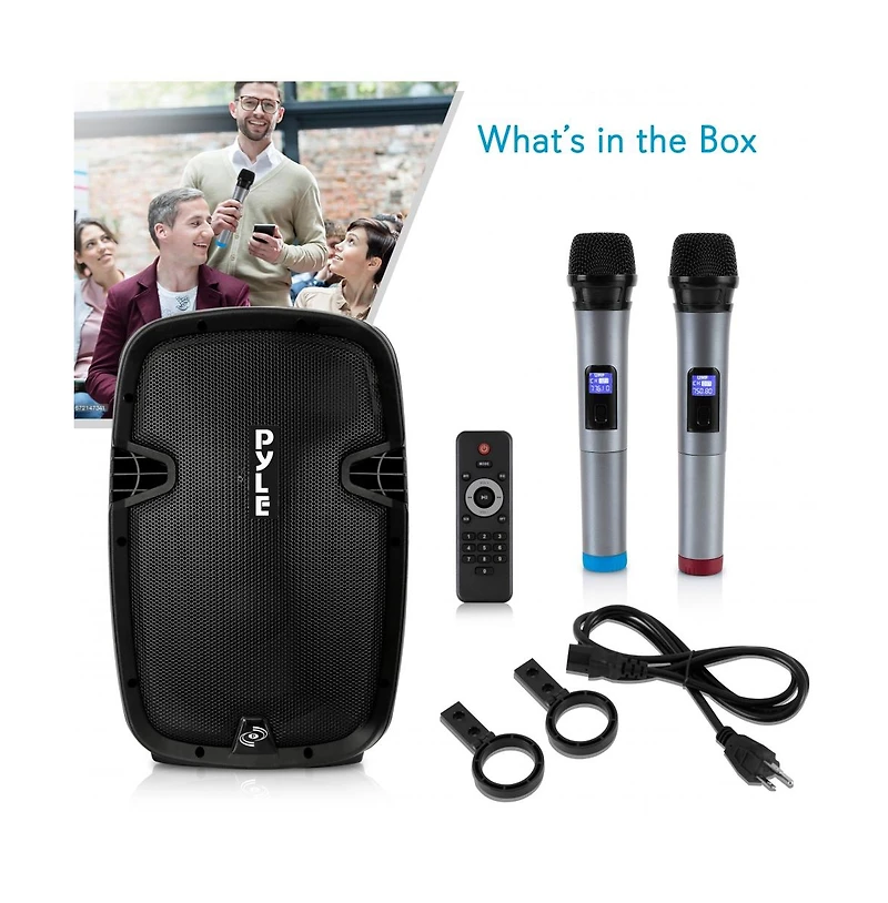 SereneLife 15" Portable Bluetooth Pa Speaker with Dual Wireless Mics, 1600W