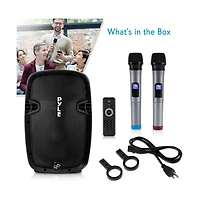 SereneLife 15" Portable Bluetooth Pa Speaker with Dual Wireless Mics, 1600W