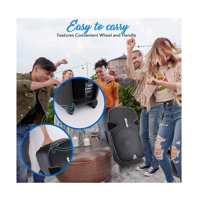 SereneLife 15" Bluetooth Pa Speaker System with Recording & Fm Radio, 1200W