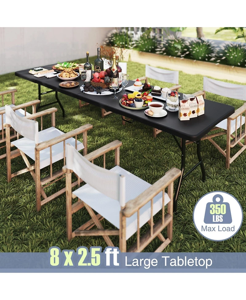 8 ft Portable Folding Table 350 Lbs Fold-in-Half Table with Hdpe Tabletop