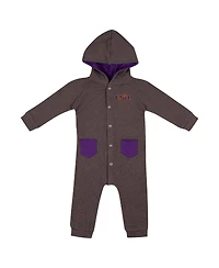 Colosseum Baby Boys and Girls Charcoal Lsu Tigers Zando-Zan Waffle Full-Snap Hooded Romper