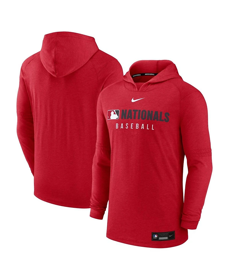 Nike Men's Heather Red Washington Nationals Authentic Collection Tri-Blend Performance Pullover Hoodie