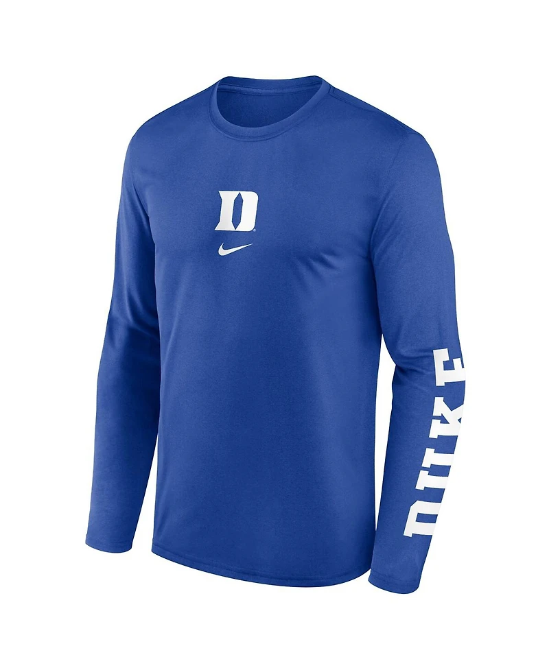 Nike Men's Royal Duke Blue Devils Prime TimeCenter Lockup Two-Hit Legend Long Sleeve T-Shirt