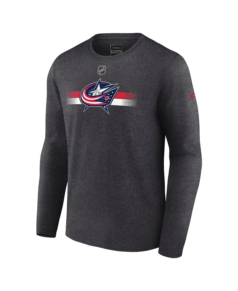 Fanatics Men's Heather Charcoal Columbus Blue Jackets Authentic Pro Secondary Long Sleeve T-Shirt