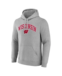 Fanatics Men's Gray Wisconsin Badgers Arched Logo Pullover Hoodie