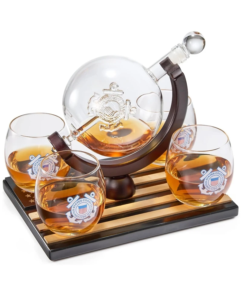 The Wine Savant U.s. Coast Guard Globe Whiskey Decanter Set