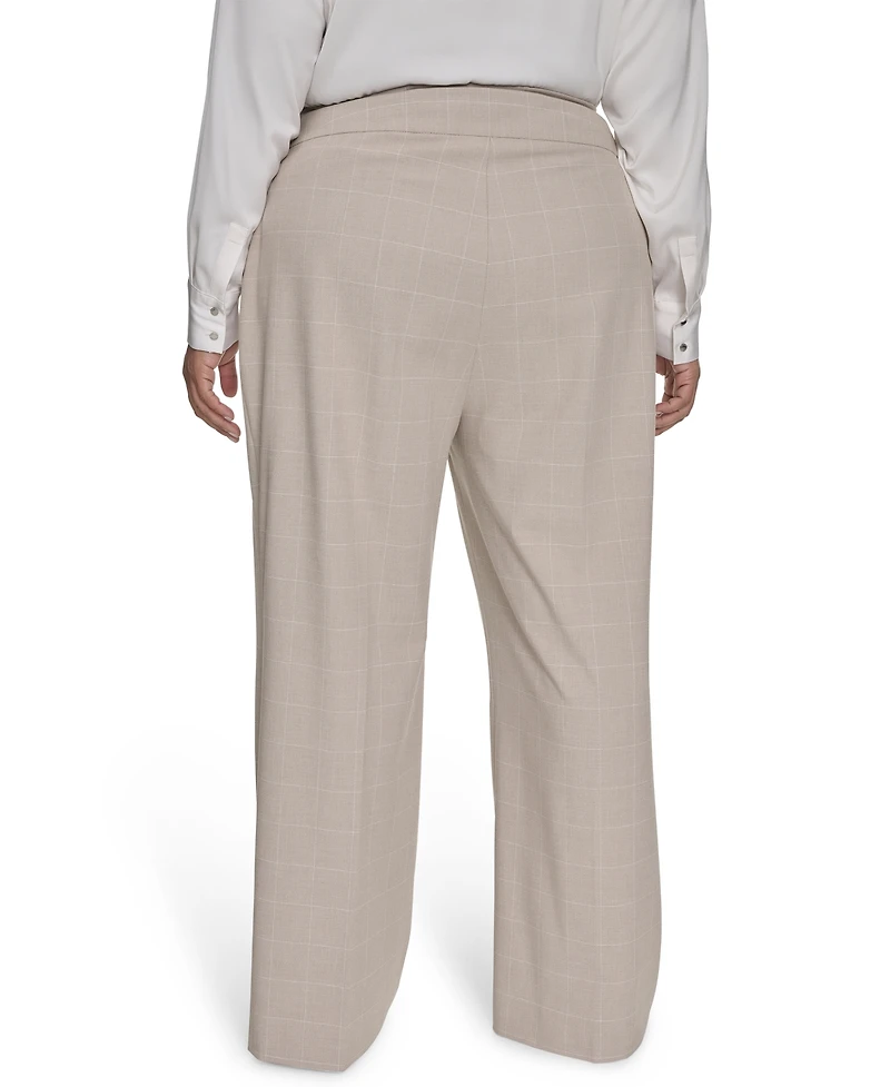 Calvin Klein Plus Size Windowpane Wide-Leg Pants