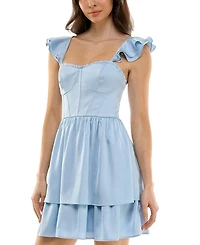 Crystal Doll Juniors' Sweetheart-Neck Ruffle-Sleeve Dress