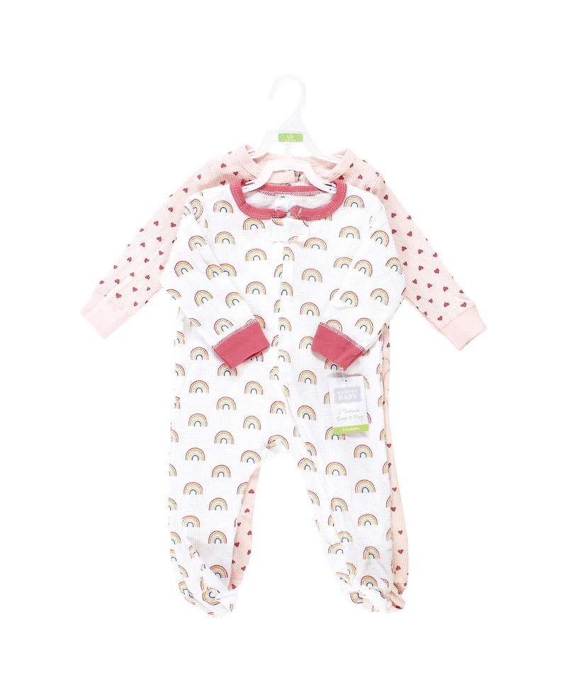 Hudson Baby Girls Thermal Zipper Sleep and Play 2pk