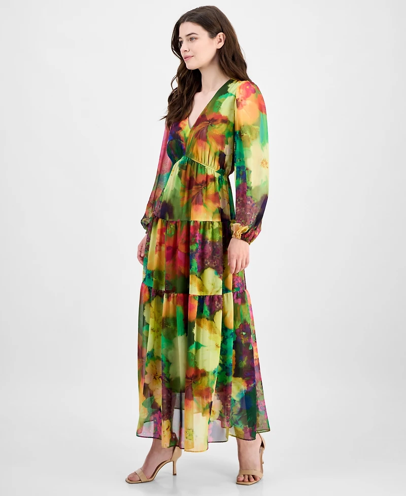 Robbie Bee Women's V-Neck Long-Sleeve Maxi Dress