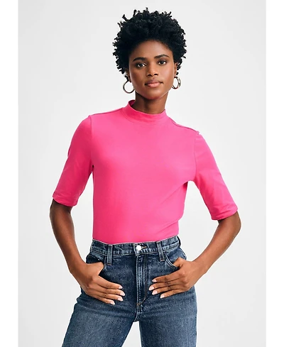 Isaac Mizrahi Women's Mock Neck Elbow Tee