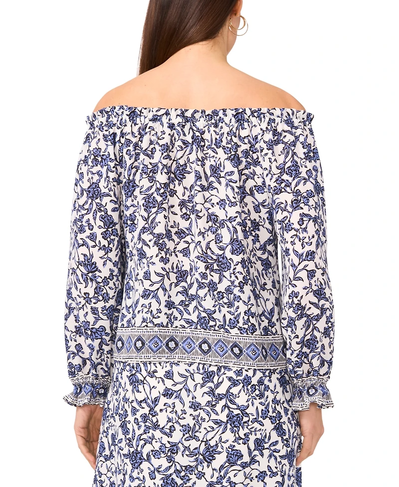 Sam & Jess Petite Floral Vine-Print Off-The-Shoulder Top