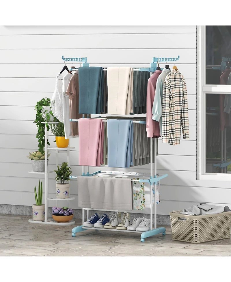 4-tier Clothes Drying Rack with Rotatable Side Wings and Collapsible Shelves