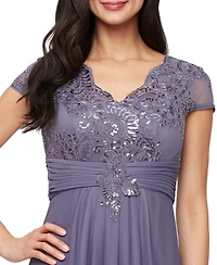 Alex Evenings Women's Embellished Short-Sleeve Gown