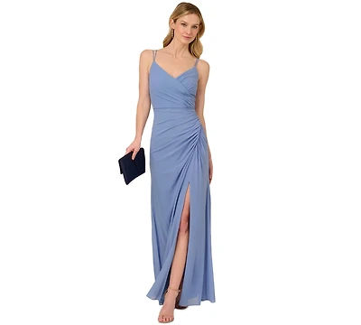 Adrianna Papell Women's V-Neck Sleeveless Draped Gown
