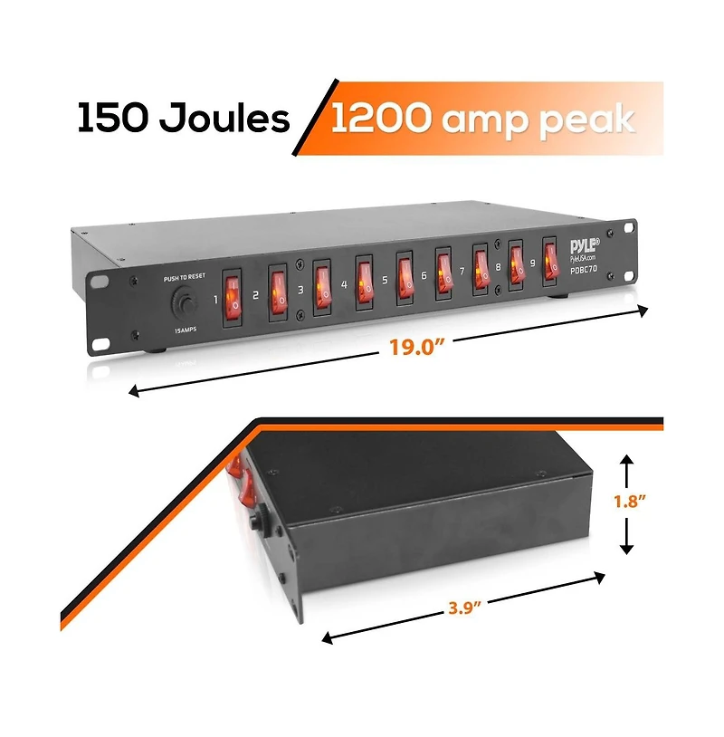 Pyle 15 Amp Power Supply Control Unit – Rack Mountable with 9 Outlets (1800VA)