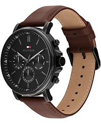 Tommy Hilfiger Men's Multifunction Dark Brown Leather Strap Watch, 44mm