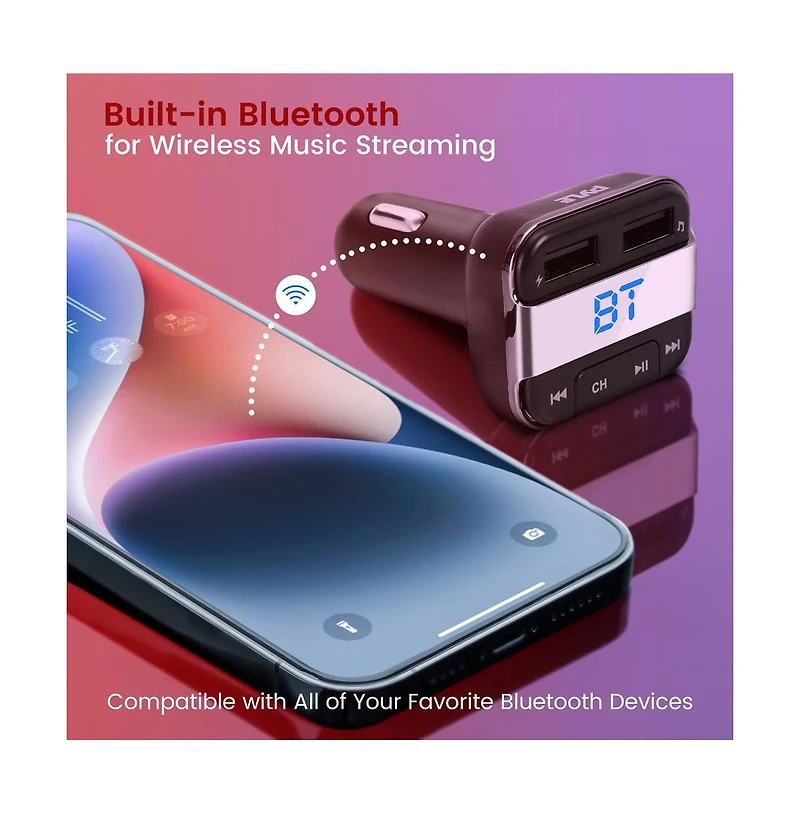 Pyle Bluetooth Car Fm Transmitter – Wireless Music Streaming & Hands-Free Calling