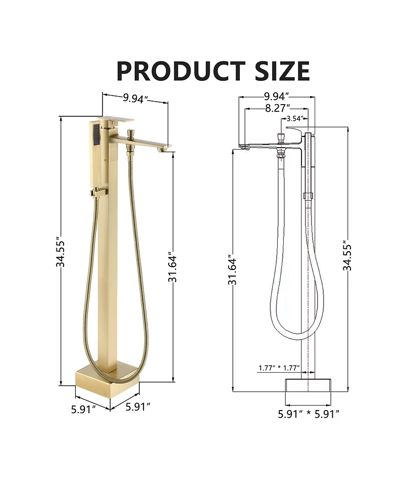 Freestanding Floor Mounted Bathtub Faucet with Hand Shower - Modern Design, Anti-Scald, and Easy Installation
