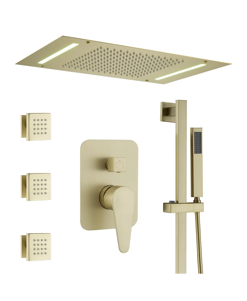 Casainc Led Light Pressure-balanced Valve Included All-In-One Kit With Rough In-Valve Thermostatic Shower System Body Jets