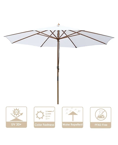 Yescom 13FT Large Outdoor Patio Umbrella UV30+ Wood 8 Rib Pole for Table Beach Yard Garden Wedding Deck Cafe Pool White