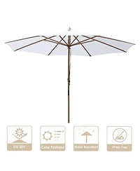 Yescom 13FT Large Outdoor Patio Umbrella UV30+ Wood 8 Rib Pole for Table Beach Yard Garden Wedding Deck Cafe Pool White