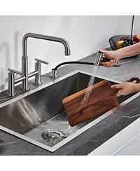 Bridge Kitchen Faucet with Side Sprayer Matte Black 8 Inch Double Handle Widespread Stainless Steel Sink