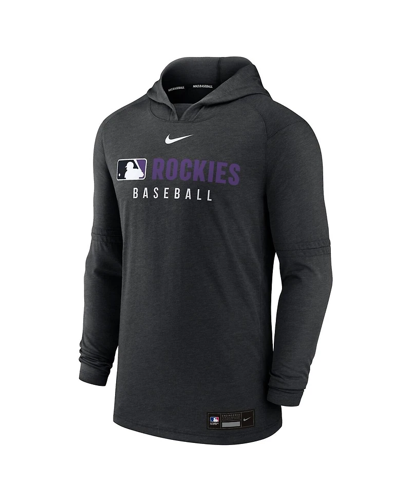 Nike Men's Heather Black Colorado Rockies Authentic Collection Tri-Blend Performance Pullover Hoodie