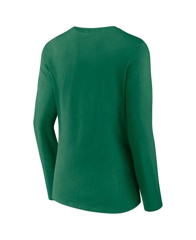 Fanatics Women's Kelly Green Philadelphia Eagles Super Bowl Lix Champions Retro Logo Long Sleeve V-Neck T-Shirt