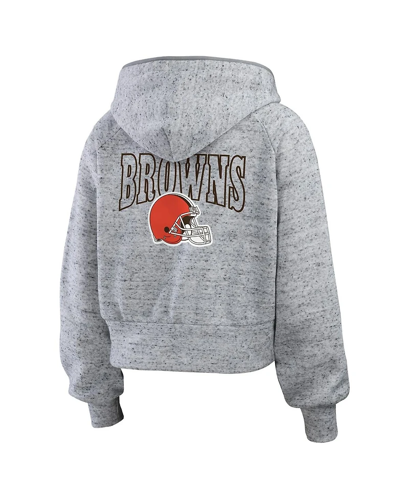 Wear by Erin Andrews Women's Heather Gray Cleveland Browns Speckled Fleece Cropped Full-Zip Hoodie