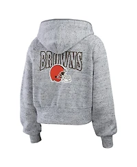 Wear by Erin Andrews Women's Heather Gray Cleveland Browns Speckled Fleece Cropped Full-Zip Hoodie