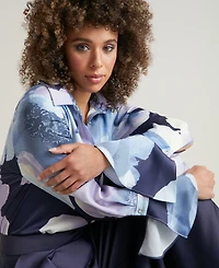 Muse Women's Floral Satin Collared Button-Front Blouse