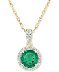 Lab-Created Emerald (1-1/4 ct. t.w.) & White Sapphire (1/6 Halo 18" Pendant Necklace 14k Gold