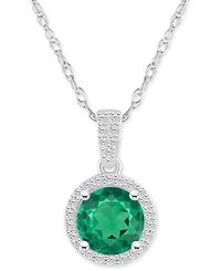 Lab-Created Emerald (1-1/4 ct. t.w.) & White Sapphire (1/6 Halo 18" Pendant Necklace 14k Gold